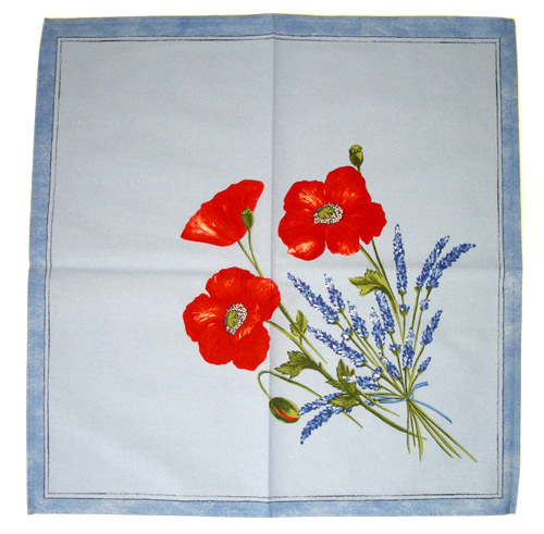 Provence print fabric tea towel (Coquelicots Lavandes. light blu - Click Image to Close
